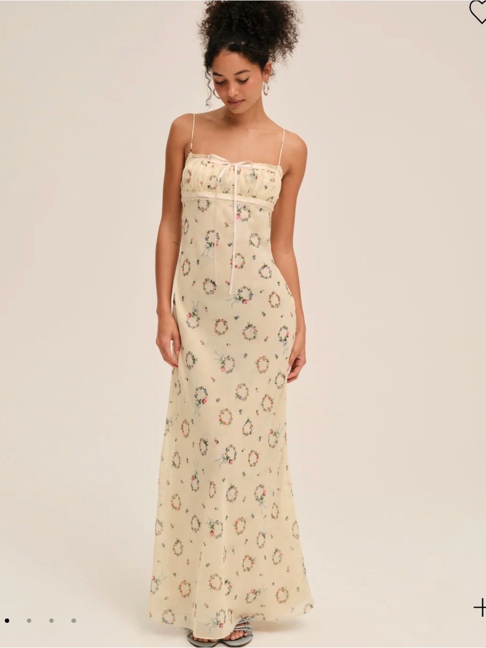 For Love & Lemons Cream Floral Slip Maxi Dress with Wreath Print